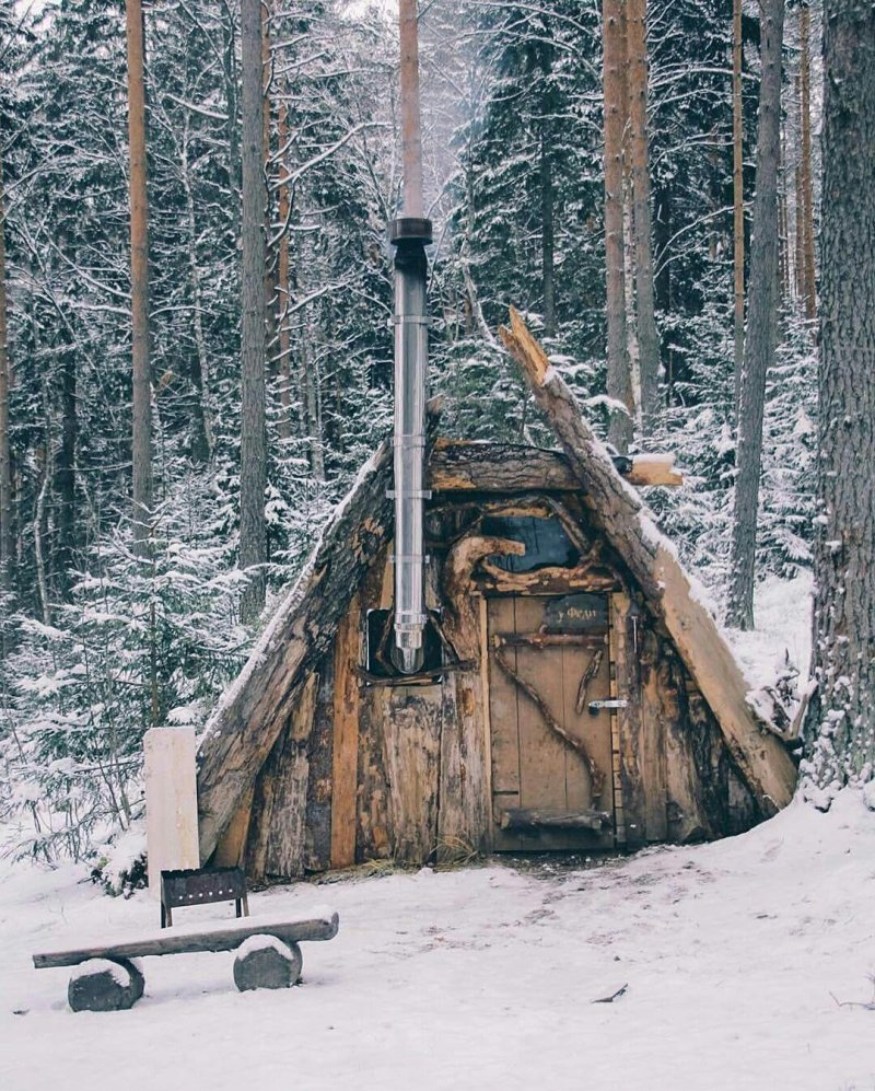 Бушкрафт убежище в лесу