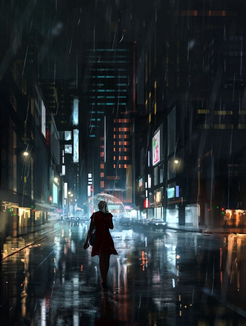 Night city rain