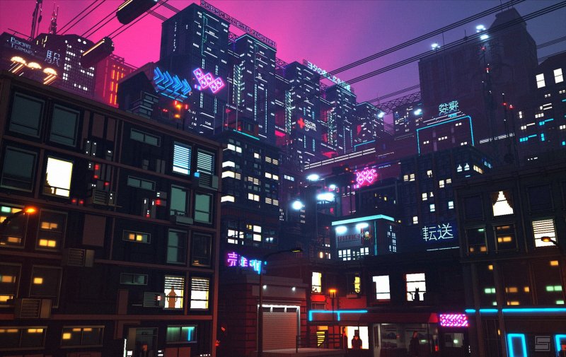 Пиксельный киберпанк город pixel cyberpunk city