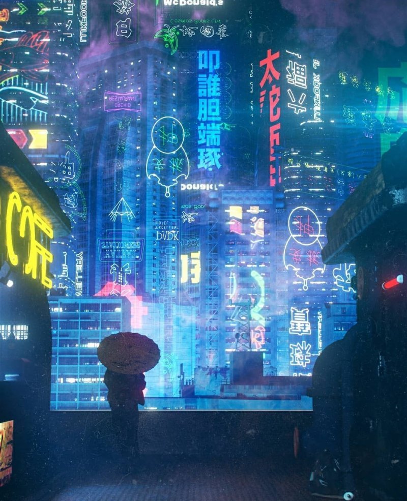 Future city art cyberpunk неон