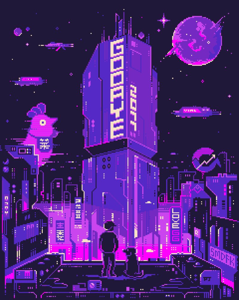 Пиксельный киберпанк город pixel cyberpunk city