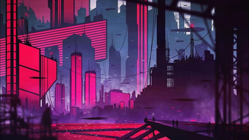 Future city art cyberpunk неон