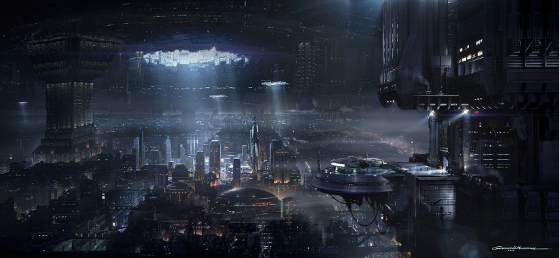 Future city art cyberpunk неон