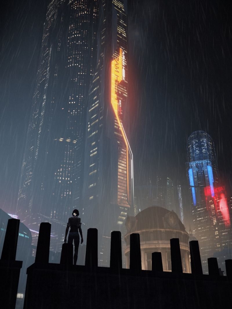 Cyberpunk city небоскребы