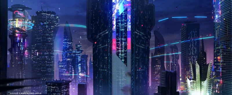 Future city art cyberpunk неон