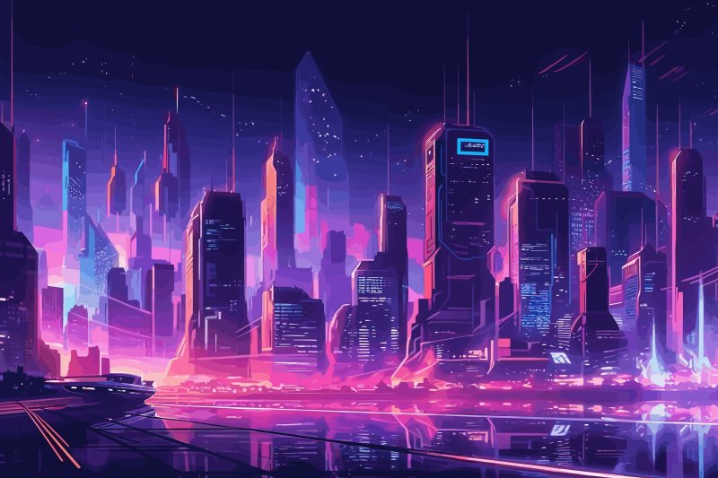 Future city art cyberpunk неон