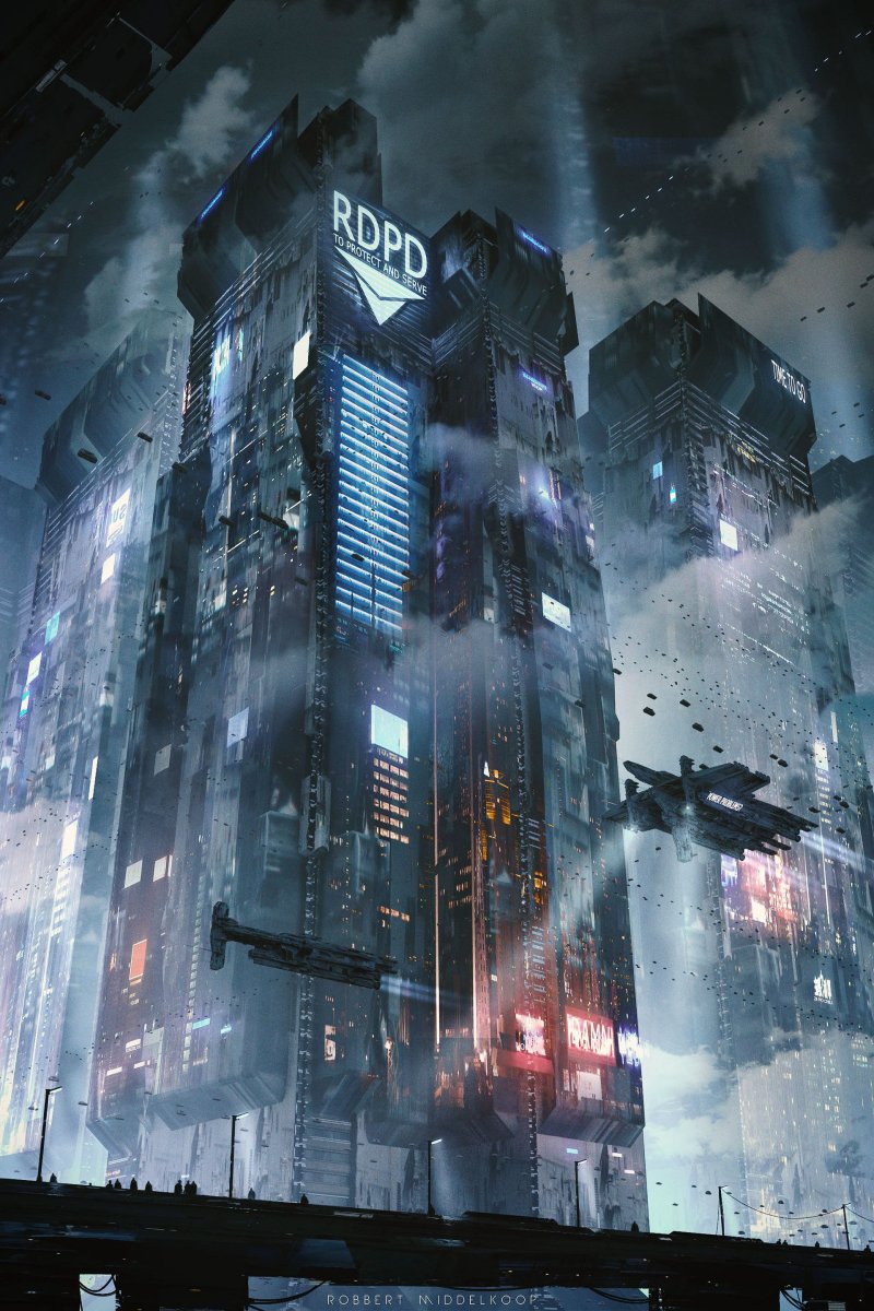 Cyberpunk city небоскребы