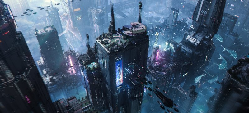 Future city art cyberpunk неон