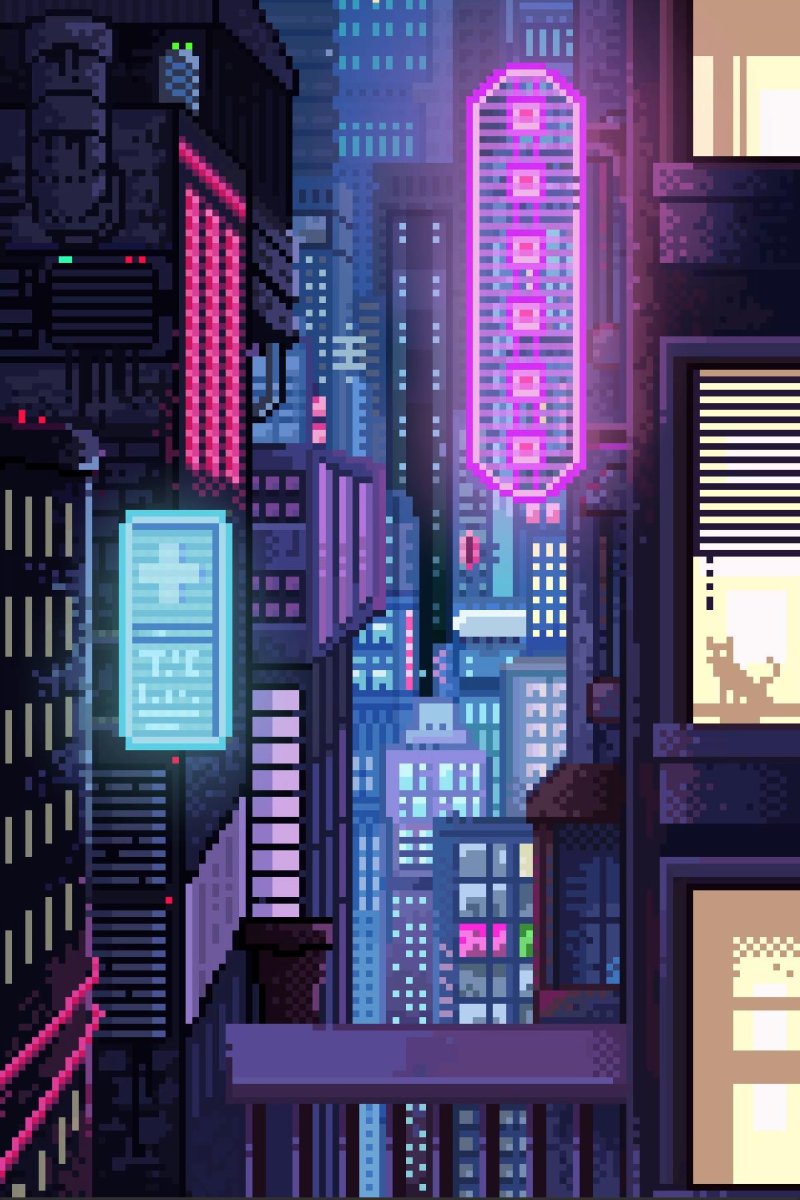 Пиксельный киберпанк город pixel cyberpunk city