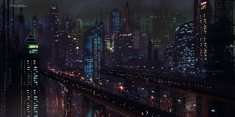 Cyberpunk city небоскребы