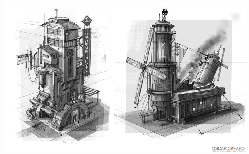 Дизельпанк архитектура арт