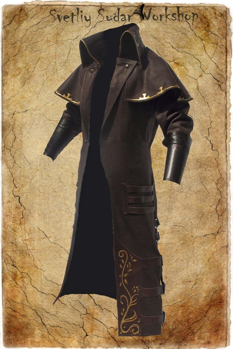 Mens coat long jacket gothic steampunk с капюшоном