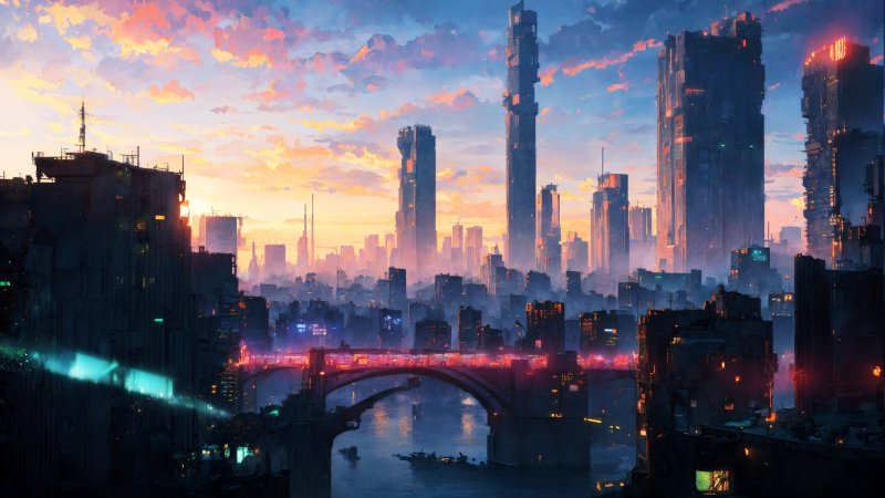 Future city art cyberpunk неон