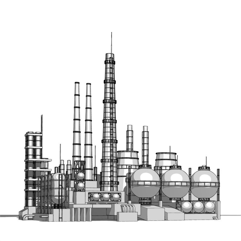 Нефтеперерабатывающий завод на белом фоне