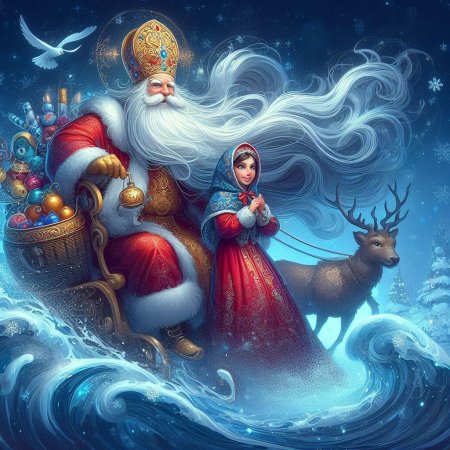 Рисунок деда мороза и снегурочки вместе