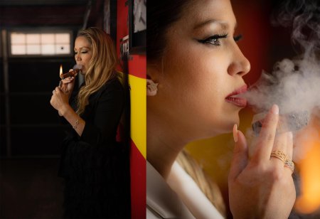 Women smoking cigar