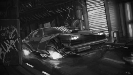 Cyberpunk 2077 машина черно белый