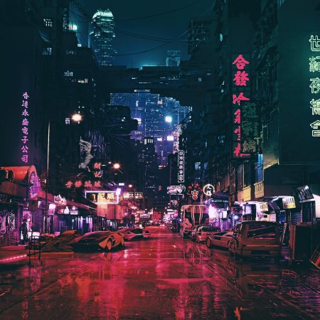 Cyberpunk 2077 арт неон город