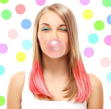 Blowing bubble gum