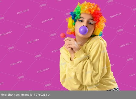 Blowing bubble gum
