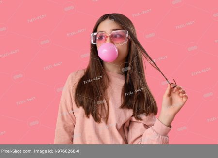 Blowing bubble gum