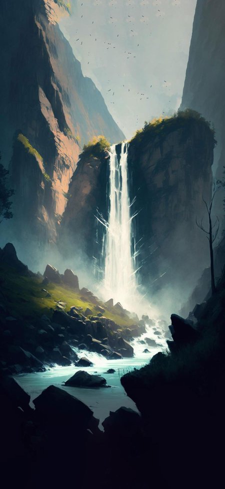 Водопад и горы