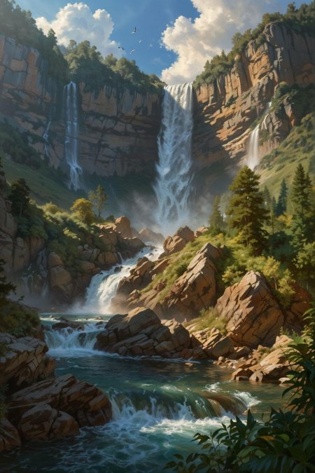 Горный пейзаж с водопадом