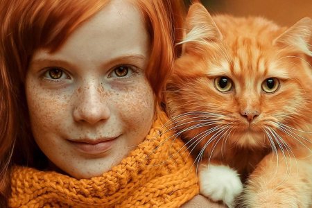 Девушка с рыжим котом
