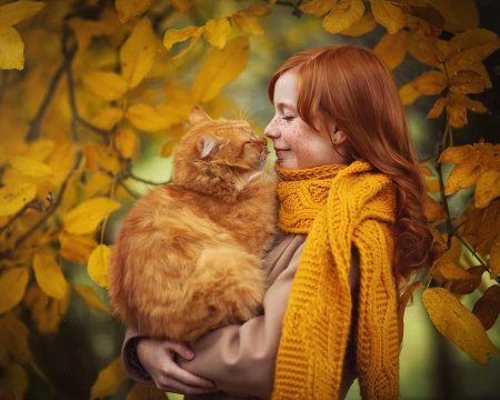 Девушка с рыжим котом