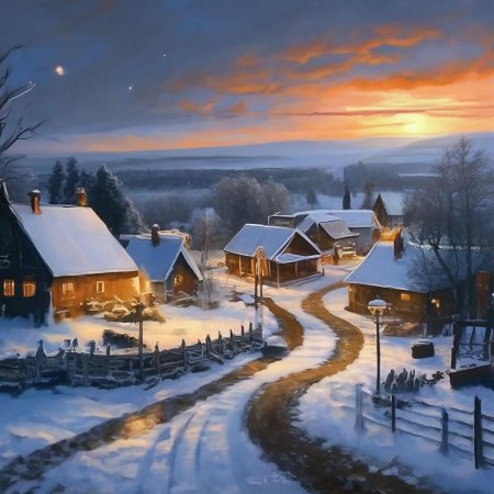 Зимний вечер в деревне