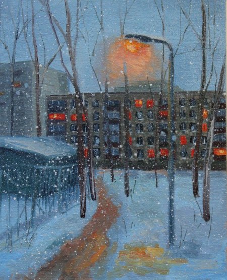 Зимний город рисунок
