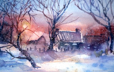 Зима акварель