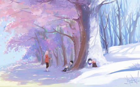 Зимний пейзаж аниме