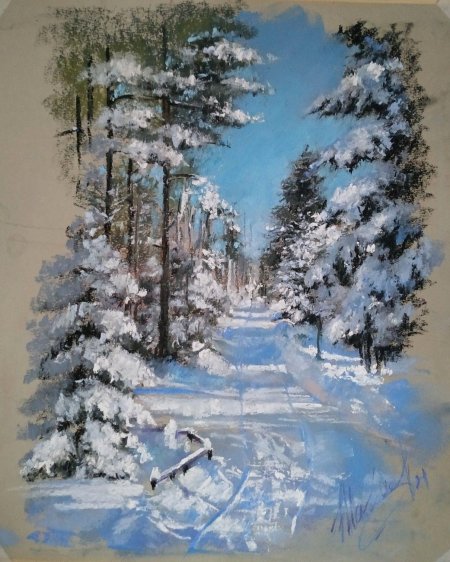 Зимний пейзаж пастелью