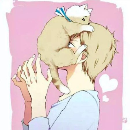 Аниме парень с котенком