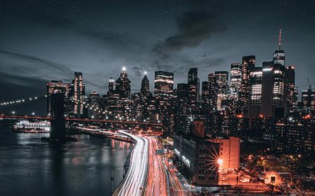 Ночной нью-йорк бруклинский мост