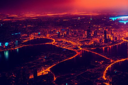 Вид ночной москвы из самолета