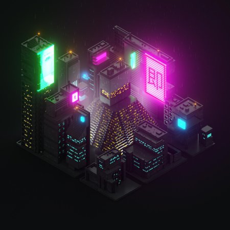 Low poly 3d cyberpunk город