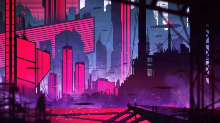 Future city art cyberpunk неон