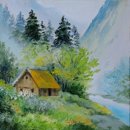 Домик в горах картина