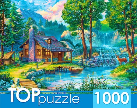 Пазл рыжий кот top puzzle домик у ночного озера