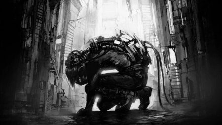 Киберпанк 2077 арт черно белый