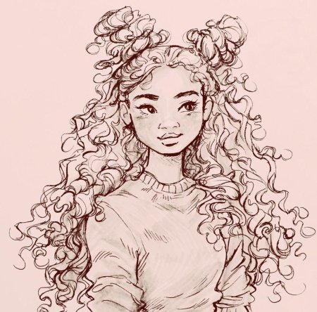 Кудрявая девушка рисунок