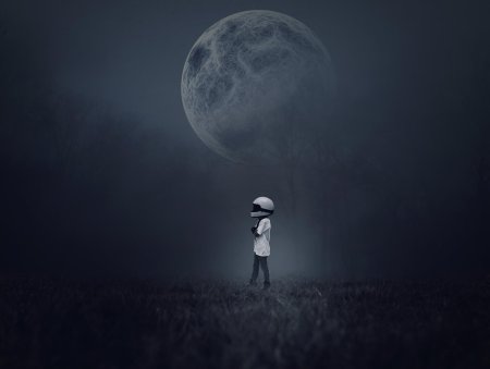 Alone boy moon