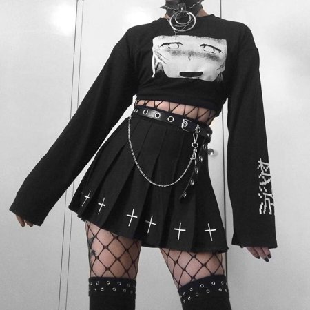 Goth outfit грандж чёрная корейская одежда