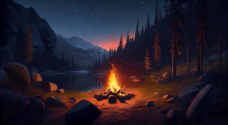 Костер в лесу арт
