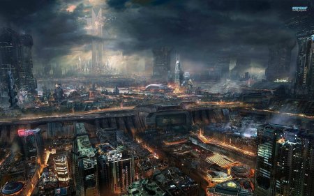 Sci fi art город киберпанк антиутопия