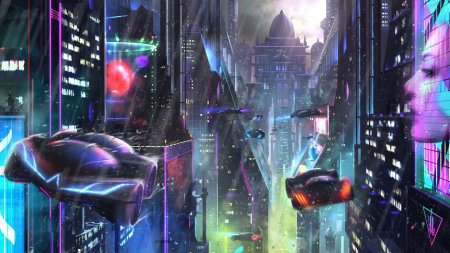 Future city art cyberpunk неон
