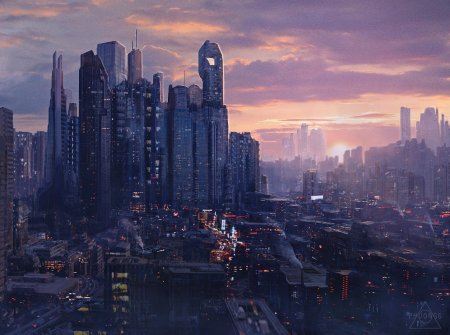 Future city art cyberpunk неон