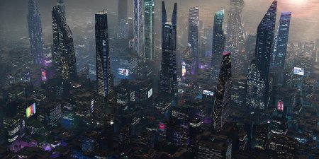Cyberpunk city небоскребы